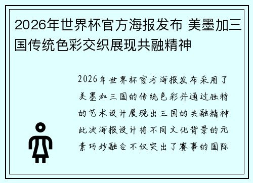 2026年世界杯官方海报发布 美墨加三国传统色彩交织展现共融精神 2026年世界杯官方海报发布 美墨加三国传统色彩交织展现共融精神